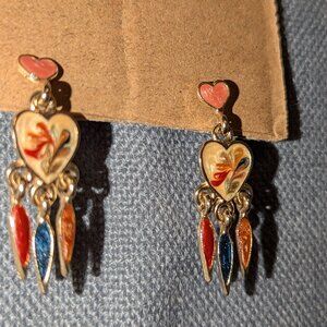 Vintage Watercolor Heart Earrings